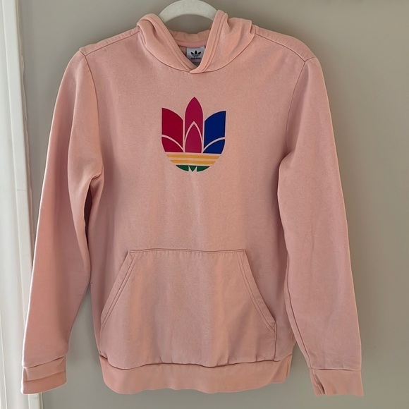 Adidas Colorful Logo Hoodie Hooded Sweatshirt Peach Orange Youth Girl XL - Picture 1 of 6